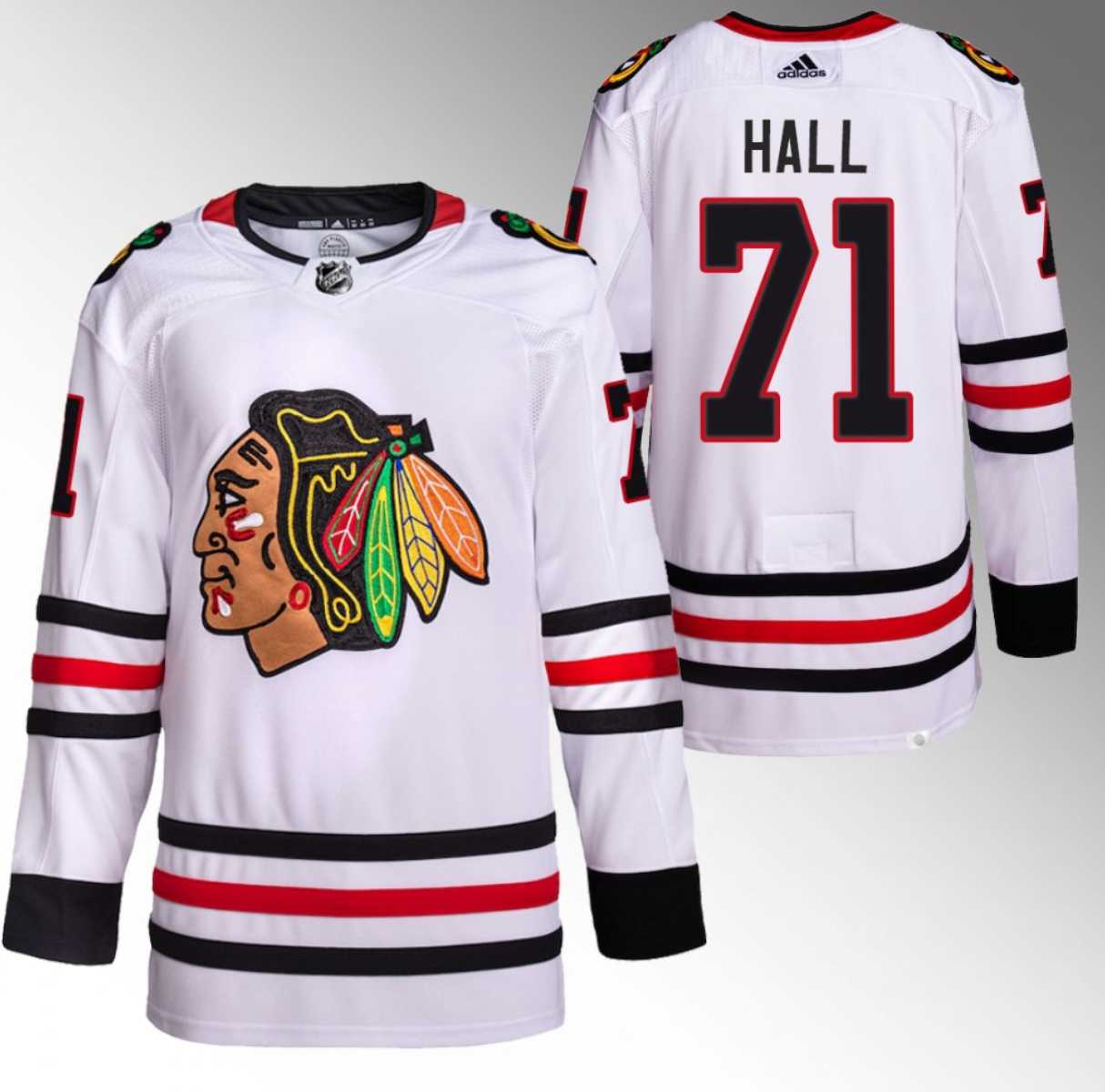 Mens Chicago Blackhawks #71 Taylor Hall White Stitched Hockey Jersey->chicago blackhawks->NHL Jersey